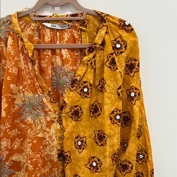 Zara Orange Floral Women's Blouse 100% cotton - Picture 4 of 6